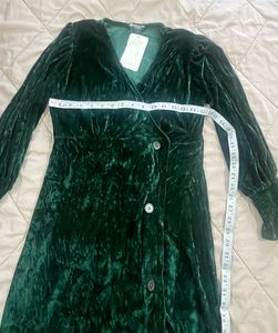 Green Velvet Button-Up Dress