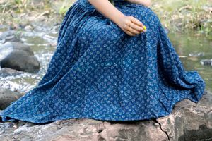 indigo block printed corset and skirt set