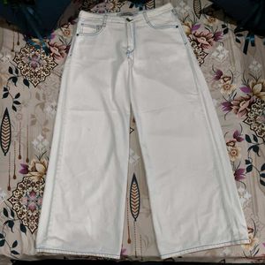 unisex White Wide Leg Jeans