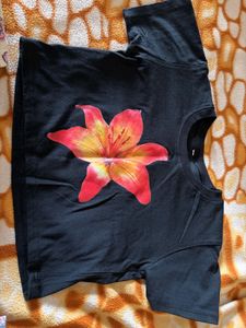 Black T-Shirt with Floral Print
