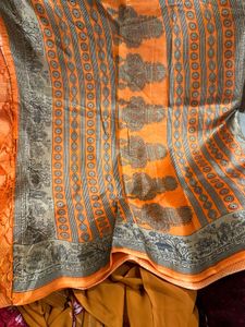 Elegant Orange Printed Saree