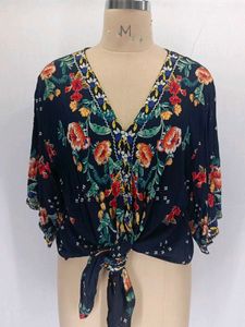 Boho Floral Tie-Front Blouse