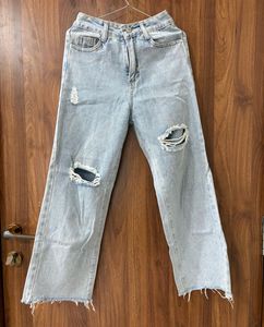 Urbanic Light Wash Ripped Wide Leg Jeans