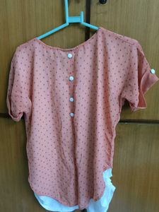 Casual Peach Top with Polka Dots