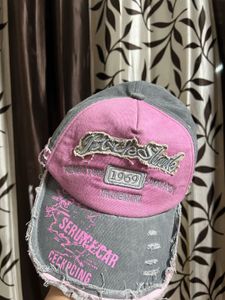 Distressed Pink &amp; Grey Baseball Cap
