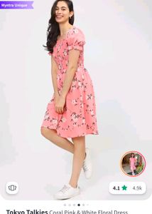 Tokyo talkies CORAL PINK AND WHITE FLORAL DRESS
