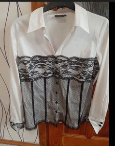 Elegant Lace Detail Button-Down Shirt