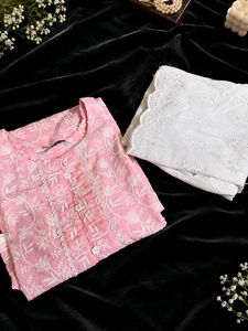 Elegant Pink Chikankari Kurta Set