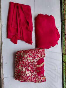Stunning Red &amp; Gold Embroidered Sharara Suit Set