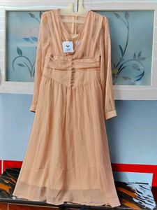 Korean new Elegant Beige Maxi Dress