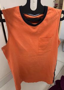 Orange Sleeveless Pocket T-Shirt