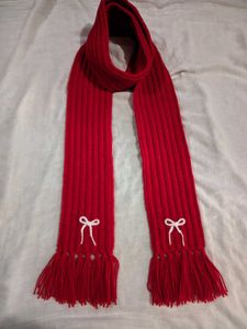 Red Handmade Crochet Mikasa Muffler With Bow 🧣