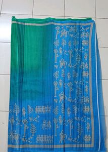 Fancy Blue And Green Beautiful Saree Uncut Blouse.