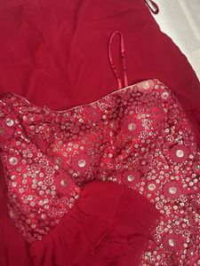 Red Embroidered One-Shoulder Sharara Set