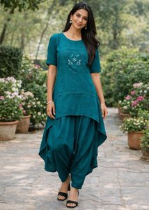 Teal Kurta Set with Dhoti Pants