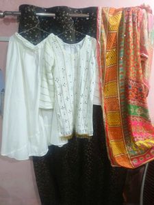 Elegant White Sequined Kurta Set with Dupatta