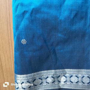 Teal Saree with Silver Thread Border