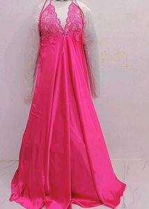 dubai Vibrant Pink Lace Trim Nightgown