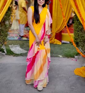 Saree For Haldi And Mehandi Function With Belt