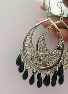 Elegant Silver &amp; Black Dangle Earrings