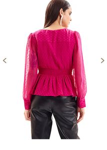 Chic Magenta Dot Peplum Blouse