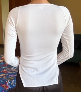 White Ribbed Sweetheart Neck Top