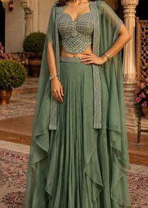 sea green Lehenga Choli with Cape