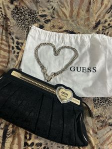 RARE Y2k Guess Black Cluch Bag w Heart Detail