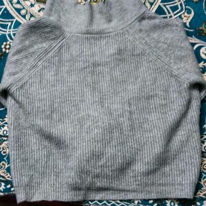 Gray Zip-Up Knit Sweater