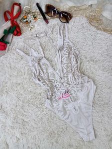 Elegant White Lace Teddy Bodysuit