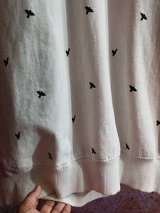 White Crewneck Sweatshirt with Bird Print