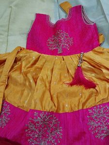 Beautiful Pink &amp; Yellow Embroidered Frock