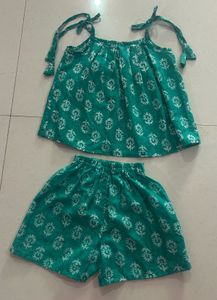 Cute Teal Print Top &amp; Shorts Set