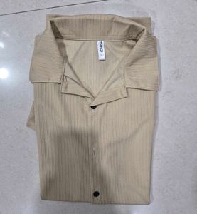 Men's Beige Striped Short Sleeve Shirt