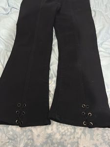 Black Flare Pants with Grommet Detail