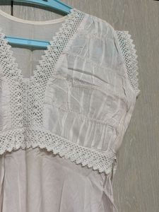 Boho Crochet Trim White short kurta