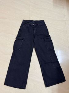Dark Wash Wide Leg Cargo Jeans