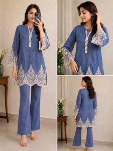 Elegant Blue Embroidered Kurta Set