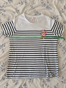Striped T-Shirt with Floral Accent