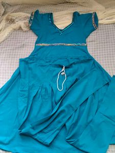 Turquoise Blue Embroidered Anarkali Dress