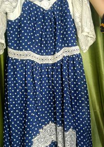 Blue Polka Dot Lace Trim Dress