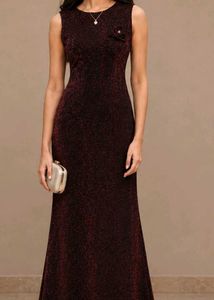 Maroon sparkling gown with bead detailing