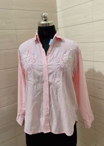 Pink Embroidered Collared Shirt