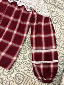 Women's Plaid Lace Neck Top