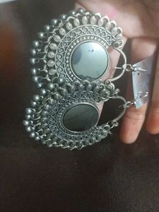 Oxidized Silver Mirror Earrings
