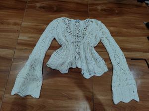 Cream Knit Bell Sleeve Cardigan