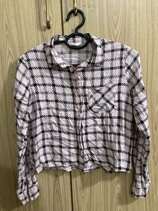 Pink & Black Plaid Cropped Shirt