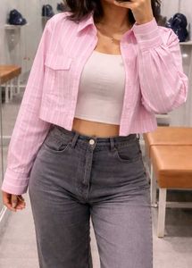 Pink Striped Cropped Shirt