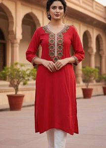 Dark Red Embroidered Kurti