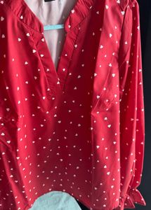 Red Heart Print Top